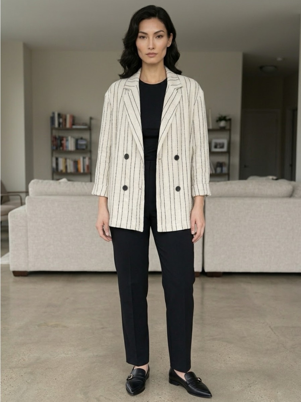 Zara Blazer Oversized Sequined Striped Light Beige see video-sequins sparkling